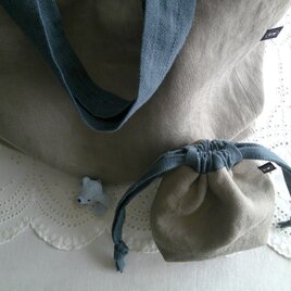 KhakiColorLinen×Cotton Bag＆Pouch