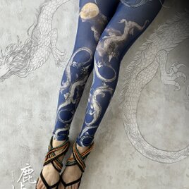 龍と月柄  10分丈レギンス