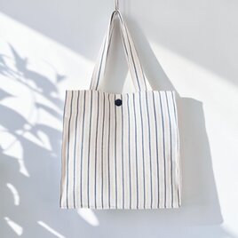 ボックス型トートバッグ キャンバス ストライプ おでかけ 日常使い ブルー 青 軽量 帆布 さわやか