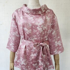 小紋リメイク　ロールカラーブラウス