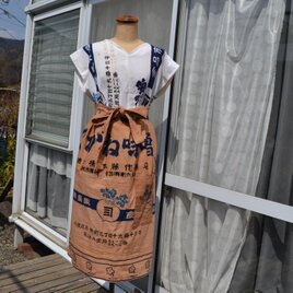 柿渋染め手拭いからエプロン 　Ｊ-110