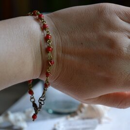 真鍮ワイヤー★レッドコーラル ブレスレッドbb025