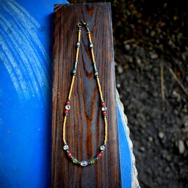 インディアンスタイル★イエロービーズと水晶＆ペリドット　ネックレスbn014