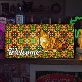 【猫種変更無料】猫 ねこ ステンドグラス風 マンチカン アート ウェルカム 店舗 自宅 照明 看板 置物 雑貨 ライトBOX