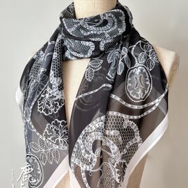 脳柄スカーフ Botanical Cortex – 黒 / Black MRI (白ライン×ブラック系)　