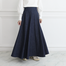 【✨丈調整できる】大人のスウィングスカートシャンブレーロングスカート　インディゴ　0774D.BL