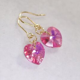 ゴールドチタンピアス・スワロフスキーハート（ローズオーロラ）