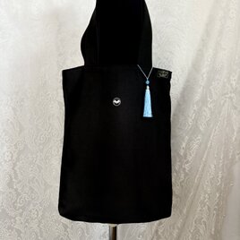 エコバッグ　黒留リメイク　タッセル付きロイヤルブルー　　天然素材　028