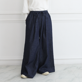 【✨丈調整できる】ライトオンスのシャンブレーデニム ウエストゴムリラックスパンツ　0775D.BL
