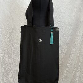 エコバッグ　着物リメイク　タッセル付きピーコックグリーン天然素材　030