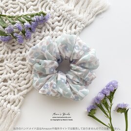 《ふんわりオパールに透ける花》☘️ピンパーネル ウィリアムモリス パステル ブルー ボリューム シュシュ ヘアゴム