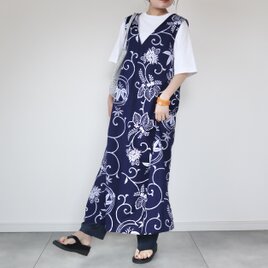 浴衣のVネックジャンパースカート（桐唐草・M）