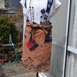 柿渋染め手拭いからエプロン 　Ｊ-111