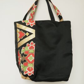 帯から作った大袋、トートバッグ、黒系