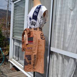 柿渋染め手拭いからエプロン 　Ｊ-112