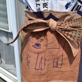 柿渋染め手拭いからエプロン 　Ｊ-113