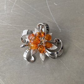 Vintage retro silver amber botanical flower brooch