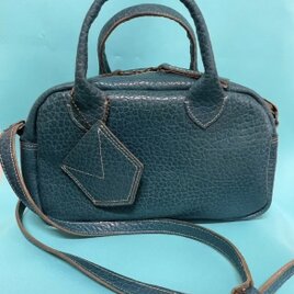 ターコイズブルー牛革の２wayボストンショルダーバッグ