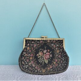 プチポワン刺繍　アンティークばっぎ　ドイツ