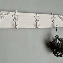 木製 アンティーク ウォールフック ピュアホワイト 百合の紋章 フック