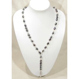 本真珠（淡水パール）とSV925のYネックレス（バロック、パープル、ホワイト、ナチュラルカラー、6月の誕生石、ロジウム）