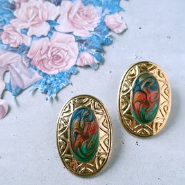 geometric pattern colorful marble enamel ヴィンテージピアス