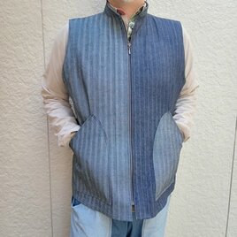 岡山県井原市産デニムベスト（ヘリンボーン×ウォバッシュストライプ）