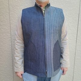 岡山県井原市産デニムベスト（ウォバッシュストライプ×ヘリンボーン）