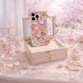 iPhoneケース ビーズハンドストラップ付き かわいい ギフトスマホケース 落下防止 大人可愛い スマホケース