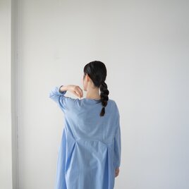 mixed fabric panel dress/切り替えワンピース/blue heather