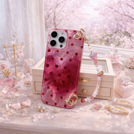 iPhoneケース ビーズハンドストラップ付き かわいい ギフトスマホケース 落下防止 大人可愛い スマホケース
