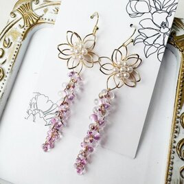 大人のチェコビーズ・春ピンク・揺れるしだれ桜ピアス8