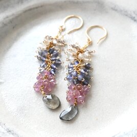 モスアクアマリンのくすみカラー春花ピアス・イヤリング変更可・14kgf