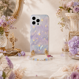 iPhoneケース 星と月 ゆめかわ ビーズハンドストラップ付き スマホケース 落下防止 ギフト 大人可愛い