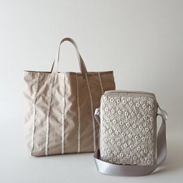 antique lace pochette & eco bag [beige nylon]