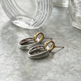 P766-ヴィンテージピアス U.S.A.  Silver & Gold Oval Link Door Knocker