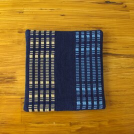 手織り・藍染めポットマット　経ロートン織り B