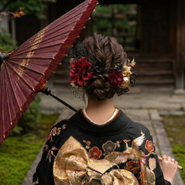 成人式 髪飾り 深紅ダリア×黒リボン｜卒業式 袴 和装ヘア No.BR09 振袖 着物 和装 前撮り ヘアアクセサリー