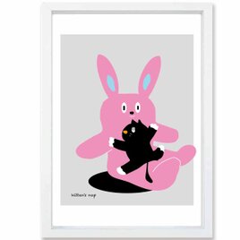 ねむい〜　ネコ　ウサギ　送料無料 　アート/sei新着作品/新着順　イラスト　ポスター　アートポスター　4092