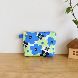 ミニポーチ（レトロフラワー・ブルー）