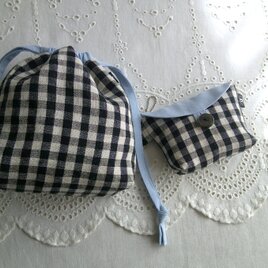 格子柄×RayonLinen PouchSet