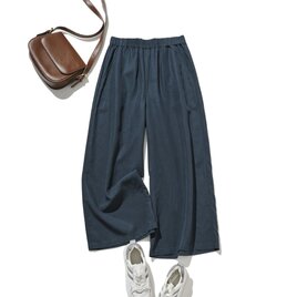 ウエストが楽な着やせワイドパンツ　コットンリネン 鉄紺　200907-14