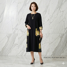 KR-11【1点物】金彩華やぐ・着物リメイク異素材ワンピース