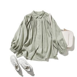 着回しの一枚になれる　麻のシャツ　麻100％　長袖　薄緑　260304-2