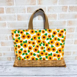 レッスンバッグ(裏キルト)　【ひまわり★白】