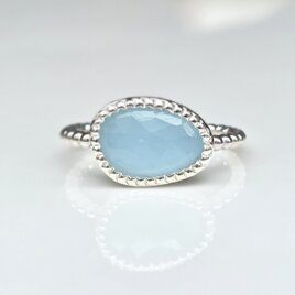 アクアマリン　ミルキーな色　ローズカット2ct　ミル打ち留め　シルバーSV925リング