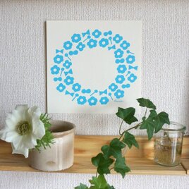 「 flower pop wreath（blue） 」 20cm角ポスター