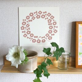 「 flower pop wreath（milk brown） 」 20cm角ポスター