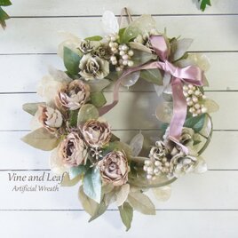 光が透けるルナリアとオールドローズのシャビーシックなリース（アーティフィシャルフラワーリース）[a20261019］