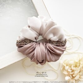 《ロココドレスのパールピンク》☘️煌めきの上品 アイボリーホワイト ベージュ ボリューム シュシュ ヘアゴム